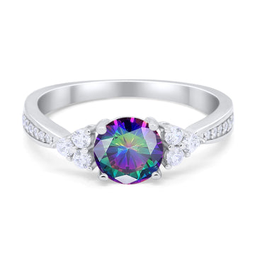 Art Deco Engagement Bridal Ring Simulated Rainbow CZ 925 Sterling Silver